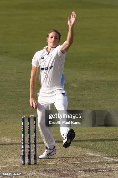 Jack Edwards of New South Wales bowls during the Sheffield Shield match between Western Australia and New South Wales at the WACA, on October 05 in...