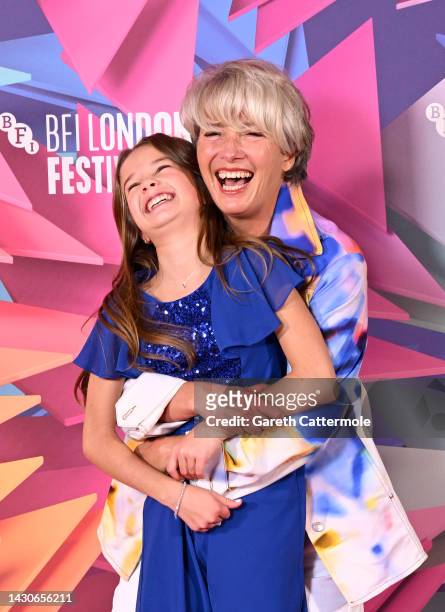 Dame Emma Thompson and Alisha Weir attend Roald Dahl's "Matilda The Musical" Photocall during the 66th BFI London Film Festival at The Mayfair Hotel...