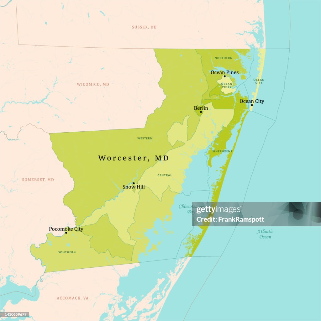 MD Worcester County Vector Map Green