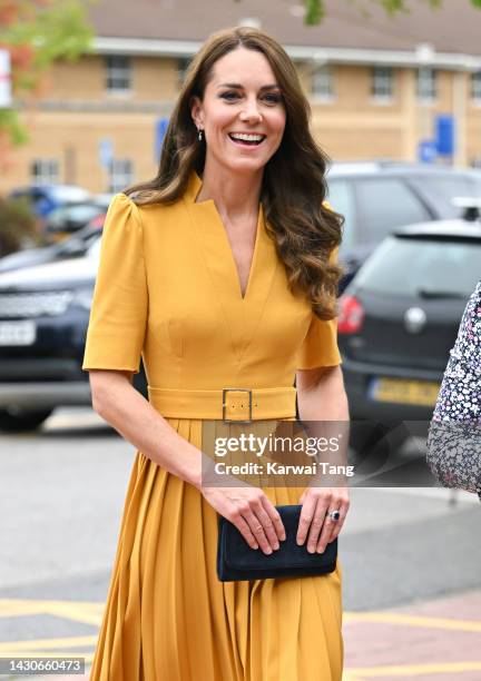 Catherine, Princess of Wales visits the Royal Surrey County Hospital's Maternity Unit at Royal Surrey County Hospital on October 05, 2022 in...
