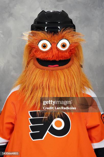 Gritty the mascot of the Philadelphia Flyers poses for his official headshot for the 2022-2023 season on September 21, 2022 at the Wells Fargo Center...