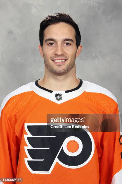 Louie Belpedio of the Philadelphia Flyers poses for his official headshot for the 2022-2023 season on September 21, 2022 at the Wells Fargo Center in...