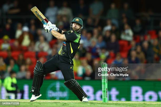 Matthew Wade of Australia bats during game one of the T20 International series between Australia and the West Indies at Metricon Stadium on October...