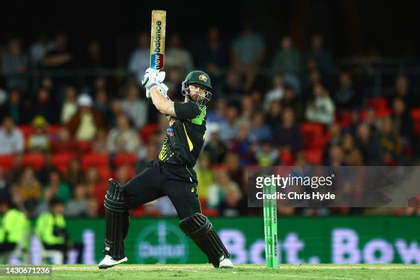Matthew Wade of Australia bats during game one of the T20 International series between Australia and the West Indies at Metricon Stadium on October...