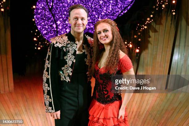 Kevin Clifton and Maisie Smith attend the "Strictly Ballroom" press night at Churchill Theatre on October 04, 2022 in Bromley, England.