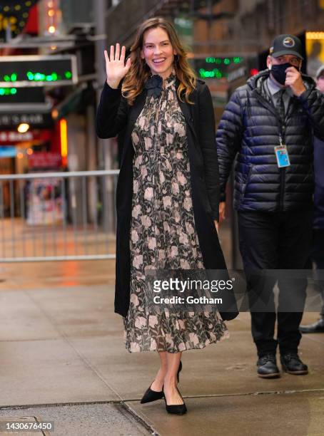 Hilary Swank is seen at GMA on October 05, 2022 in New York City.