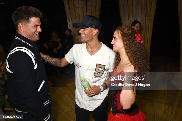 Aljiaz Skorjanec, Max George and Maisie Smith attend the "Strictly Ballroom" after party on October 04, 2022 in Bromley, England.