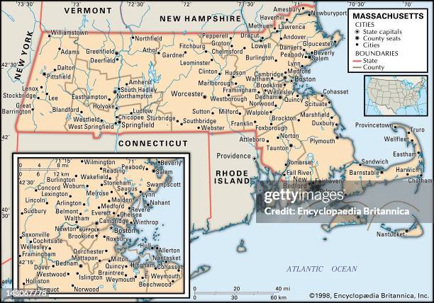 Political Map Of Massachusetts, Political Map Of The State Of Massachusetts, With An Inset Of The Boston Metropolitan Area.