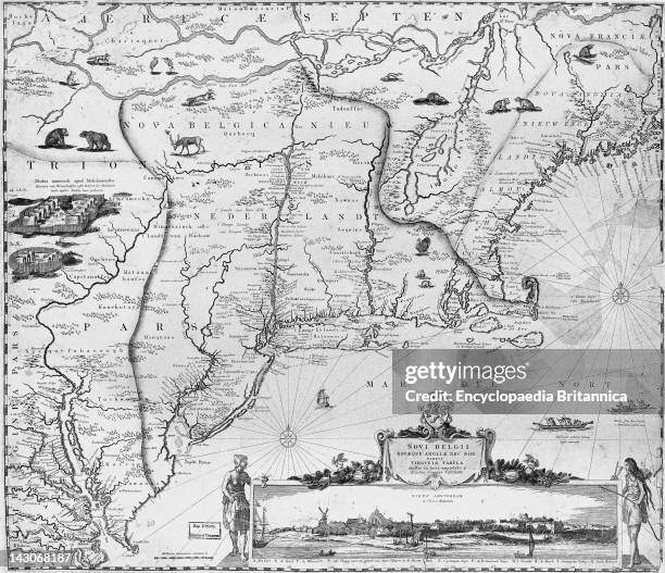 17Th Century Map Of New England, Detail Of A 17Th-Century Map Of New England With The Plymouth Colony Appearing Opposite The Tip Of Cape Cod.