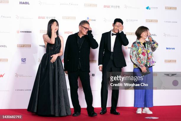 Kim Hye-jun, Takashi Miike, Jung Hae-in and Misako Saka walk on the red carpet at the opening ceremony during the 27th Busan International Film...