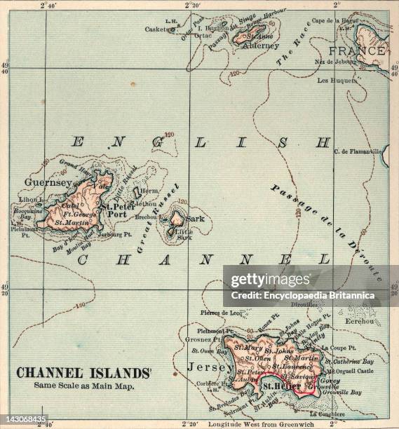Map Of Channel Islands , Map Of Channel Islands, United Kingdom, Circa 1902, From The 10Th Edition Of Encyclopaedia Britannica.