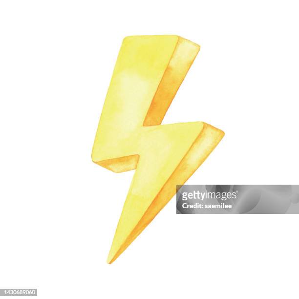 stockillustraties, clipart, cartoons en iconen met watercolor yellow lightning symbol - electrical shock