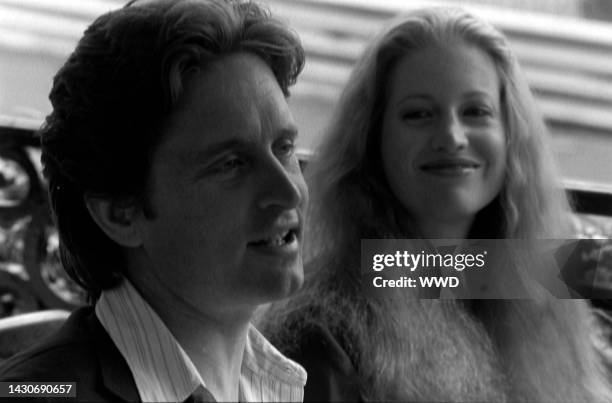 Michael Douglas and Diandra Luker attend a party celebrating the 1979 Monaco Grand Prix race in Monaco on May 27, 1979.