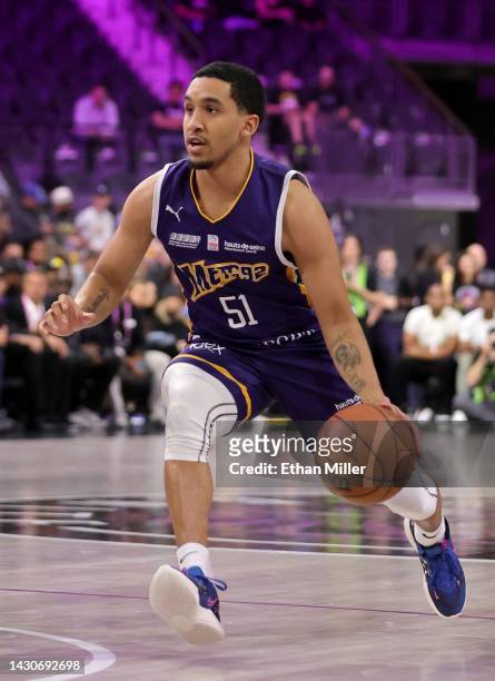 Tremont Waters of Boulogne-Levallois Metropolitans 92 brings the ball up the court against G League Ignite in the fourth quarter of their exhibition...