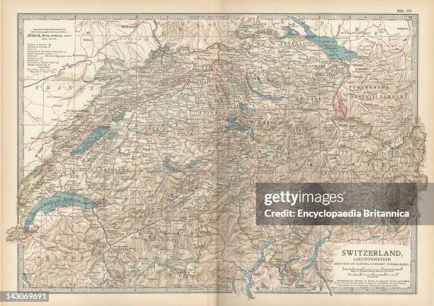 Map Of Switzerland And Liechtenstein, Map Showing Historical Boundaries Of Switzerland And Liechtenstein, Circa 1902, From The 10Th Edition Of...