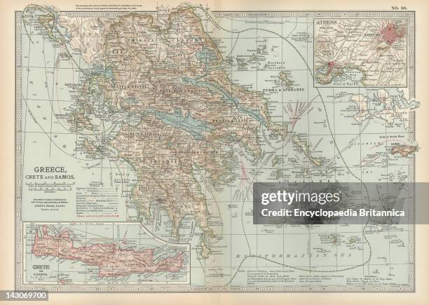 Map Of Greece With Crete And Samos, Map Showing Detail Of Greece With Crete And Samos, With Insets Of Crete And Athens, Circa 1902, From The 10Th...