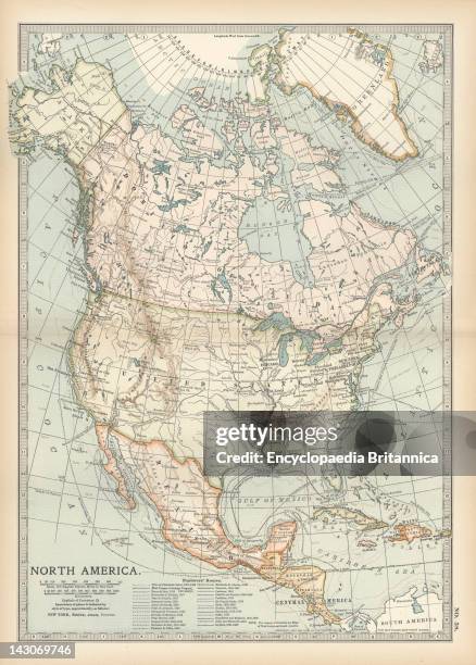 Map Of North America And Central America, Map Of North America And Central America, Circa 1902, From The 10Th Edition Of Encyclopaedia Britannica.