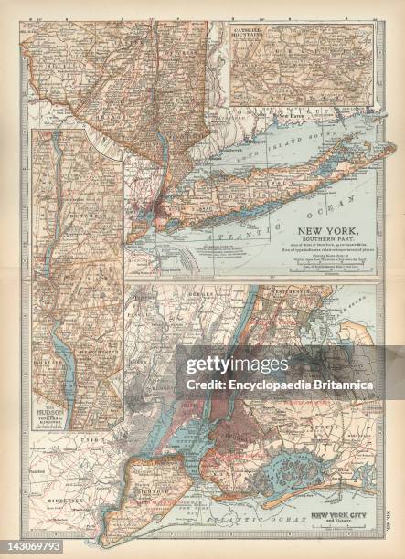 Map Of New York State, Map Of Southern New York State, United States, Insets Map Of New York City, The Hudson River, And The Catskill Mountains,...