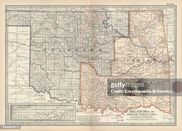 Map Of Oklahoma And The Indian Territory, Map Of Oklahoma And The Indian Territory, United States, Circa 1902, From The 10Th Edition Of Encyclopaedia...