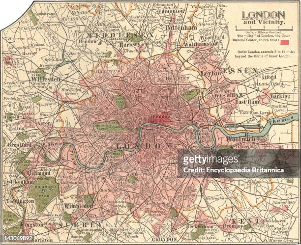 Map Of London, Map Of London, England, Circa 1902, From The 10Th Edition Of Encyclopaedia Britannica.