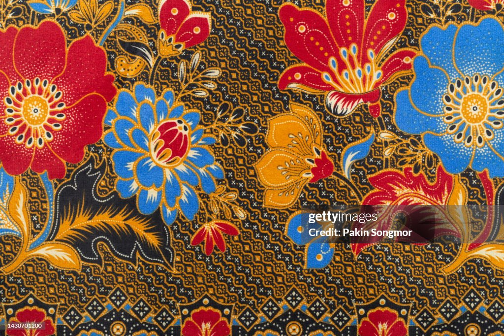 Full frame Thai silk traditional motif textile and texture background.