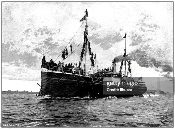 antique image: greco-turkish war, soldiers arriving in syros - syros stock illustrations