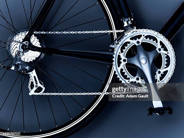 close up of bicycle chain, pedal and gears - bike pedal stock pictures, royalty-free photos & images