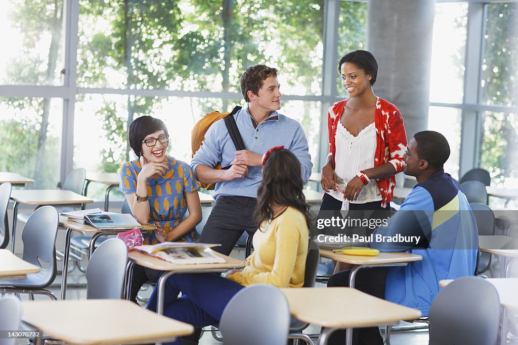 Students talking in classroom