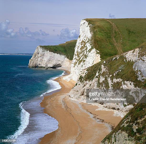 white cliffs overlooking beach - white cliffs of dover stock pictures, royalty-free photos & images
