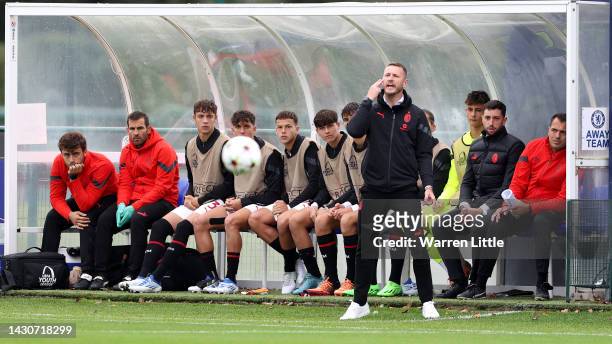 Ignazio Abate, Coach of AC Milan instructs his players during the UEFA Youth League Group E match between Chelsea and AC Milan at the Chelsea...