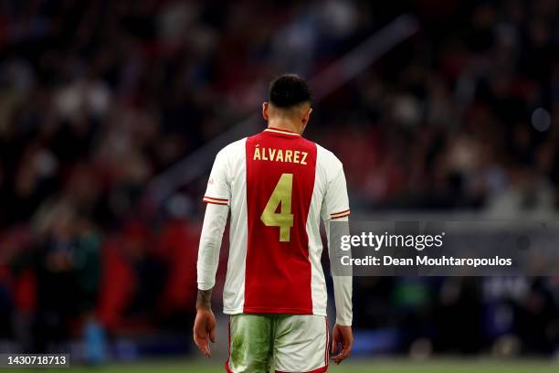 Edson Alvarez of Ajax looks on during the UEFA Champions League group A match between AFC Ajax and SSC Napoli at Johan Cruyff Arena on October 04,...