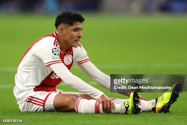 Edson Alvarez of Ajax looks on during the UEFA Champions League group A match between AFC Ajax and SSC Napoli at Johan Cruyff Arena on October 04,...