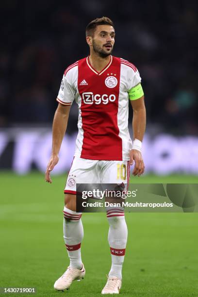Dusan Tadic of Ajax in action during the UEFA Champions League group A match between AFC Ajax and SSC Napoli at Johan Cruyff Arena on October 04,...
