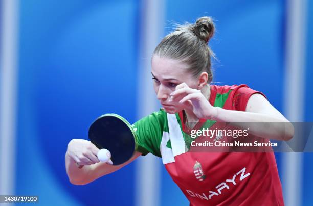 Hartbrich Leonie of Hungary competes against Sun Yingsha of China during the Women's Round of 16 match between China and Hungary on Day 6 of 2022...