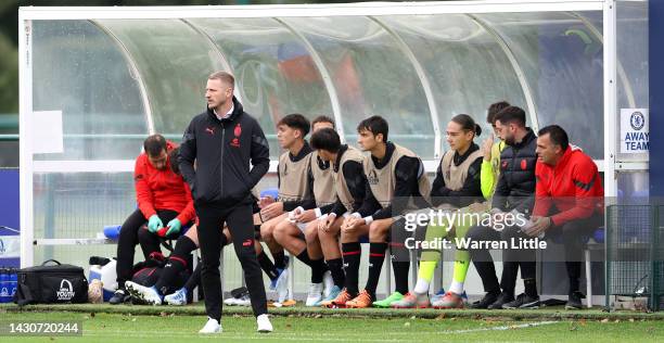 Ignazio Abate, Coach of AC Milan instructs his players during the UEFA Youth League Group E match between Chelsea and AC Milan at the Chelsea...