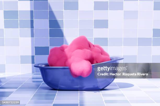3d render of blue bathtub with red cloud - world toilet day foto e immagini stock