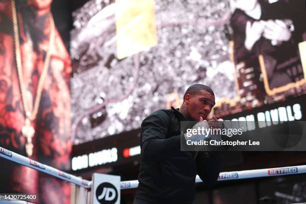 Conor Benn trains during a Media Workout at The Now Building on October 05, 2022 in London, England.