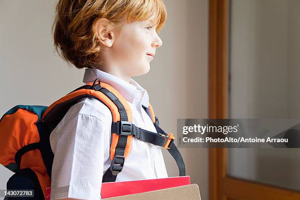 boy prepared for school - differential focus stock pictures, royalty-free photos & images