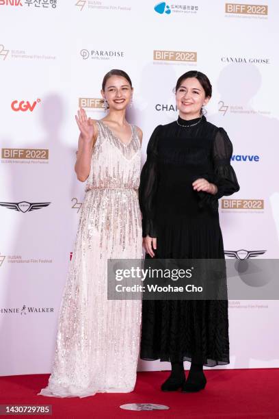 Kawawada Emma and Arashi Lina walks on the red carpet at the opening ceremony during the 27th Busan International Film Festival at Busan Cinema...