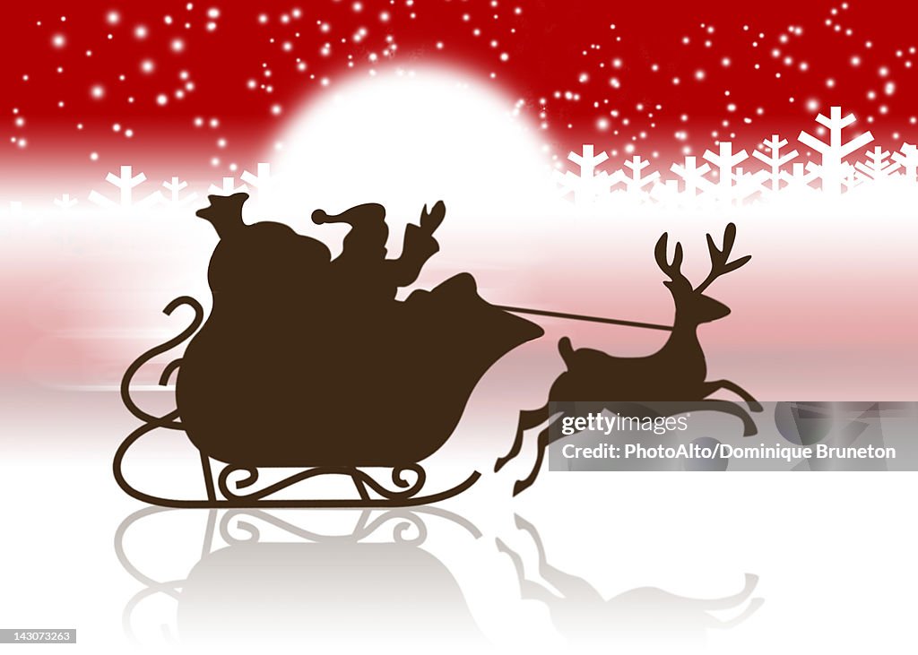 Silhouette of Santa Claus's sleigh and reindeer