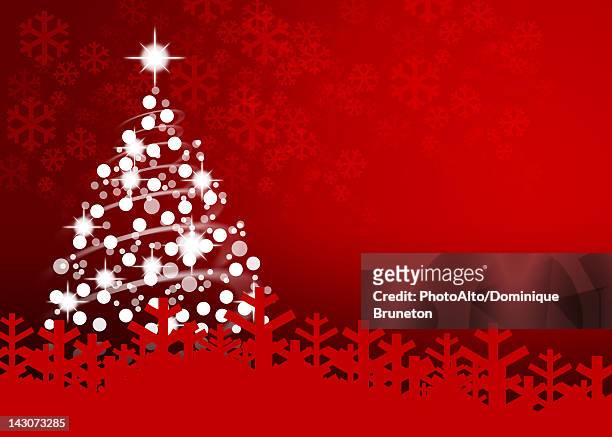 illuminated christmas tree on red background - クリスマスツリー　イラスト点のイラスト素材／クリップアート素材／マンガ素材／アイコン素材