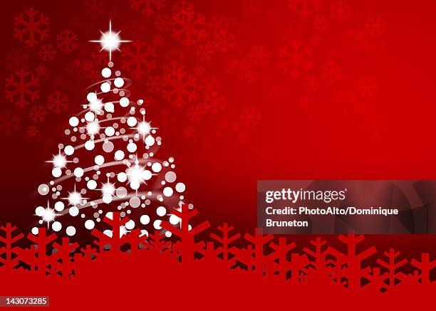 illuminated christmas tree on red background - string light stock illustrations