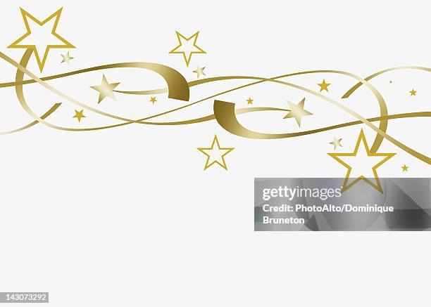 festive stars and streamers on white background - streamer stock illustrations