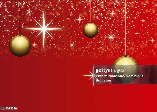 christmas ornaments and stars on red background - star space stock illustrations