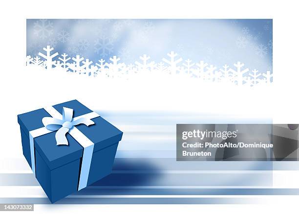 blue gift with winter background - wrapped stock illustrations
