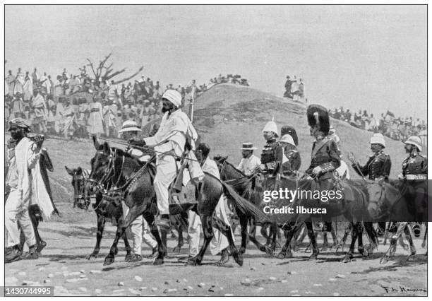 stockillustraties, clipart, cartoons en iconen met antique image: english soldiers in abyssinia, harrar - ethiopia