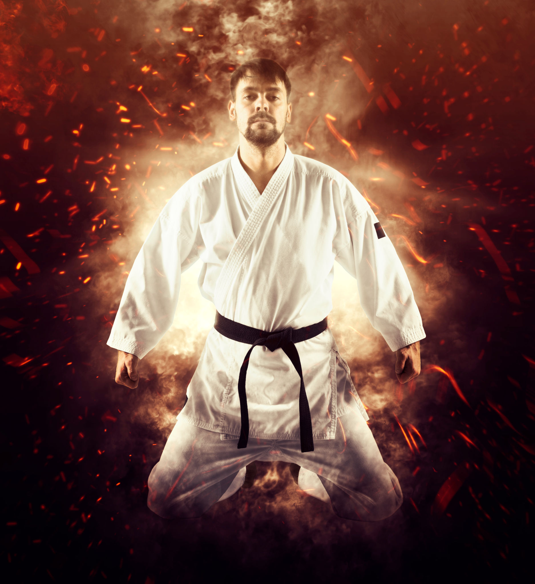 Martial arts masters on fire background Martial arts masters on fire background
