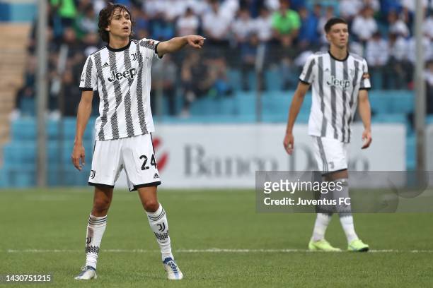 Martin Palumbo of Juventus Next Gen gestures during the Coppa Italia Serie C match between Calcio Lecco and Juventus Next Gen at Stadio...