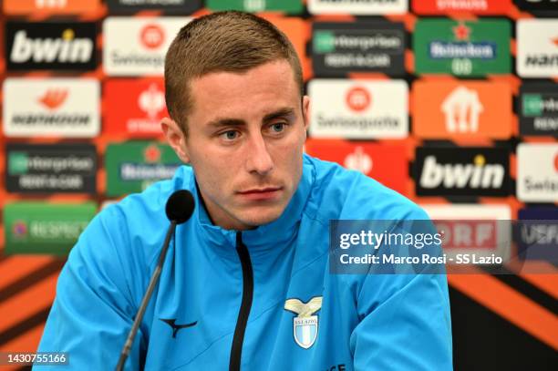 Adam Marusic of SS Lazio player attends during the press conferenc on October 05, 2022 in Graz, Austria.