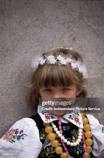 Hungarian girl wearing traditional dress, Hungary.